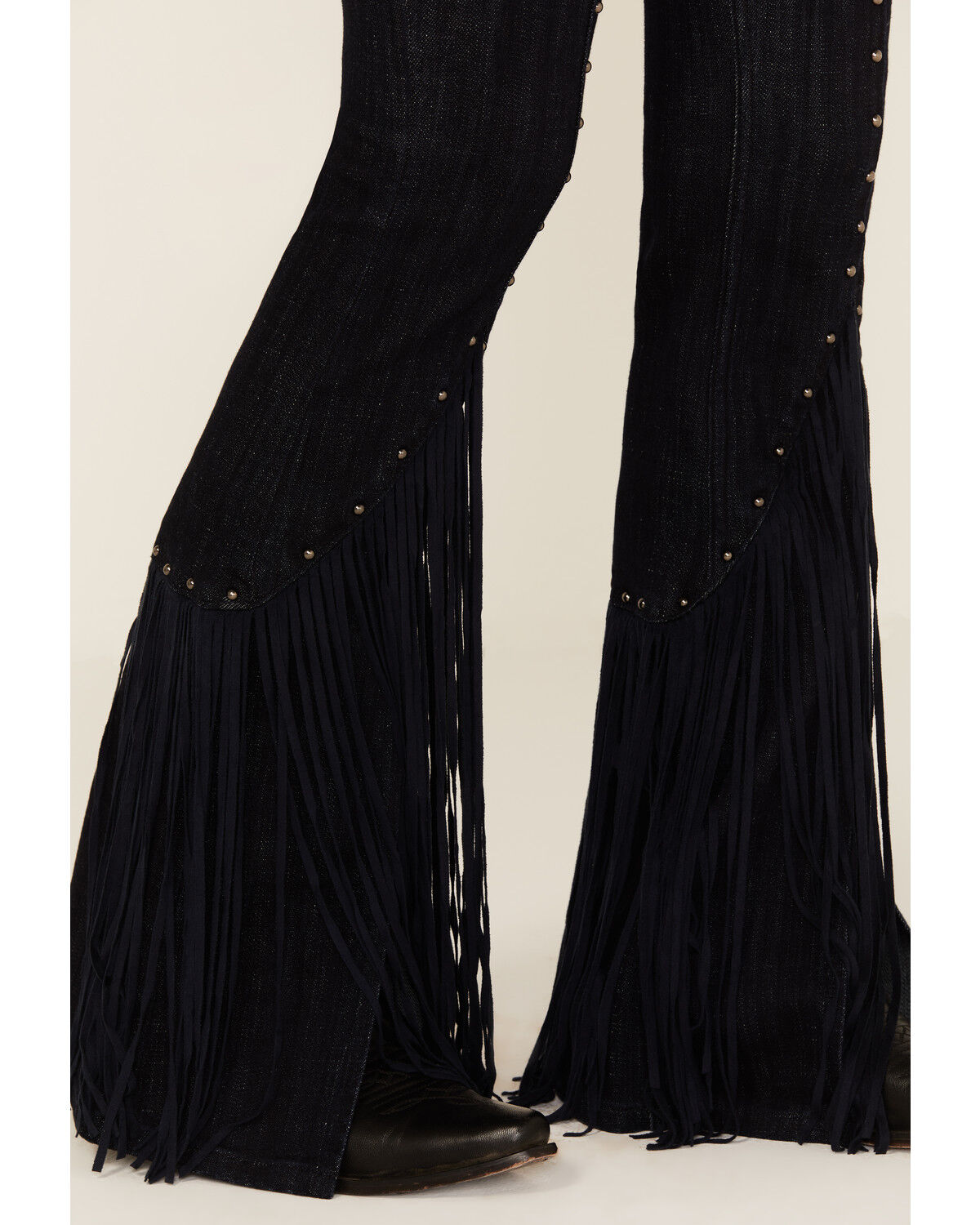 Idyllwind Women's Outlaw High Rise Studded Fringe Super Stretch Flare Jeans