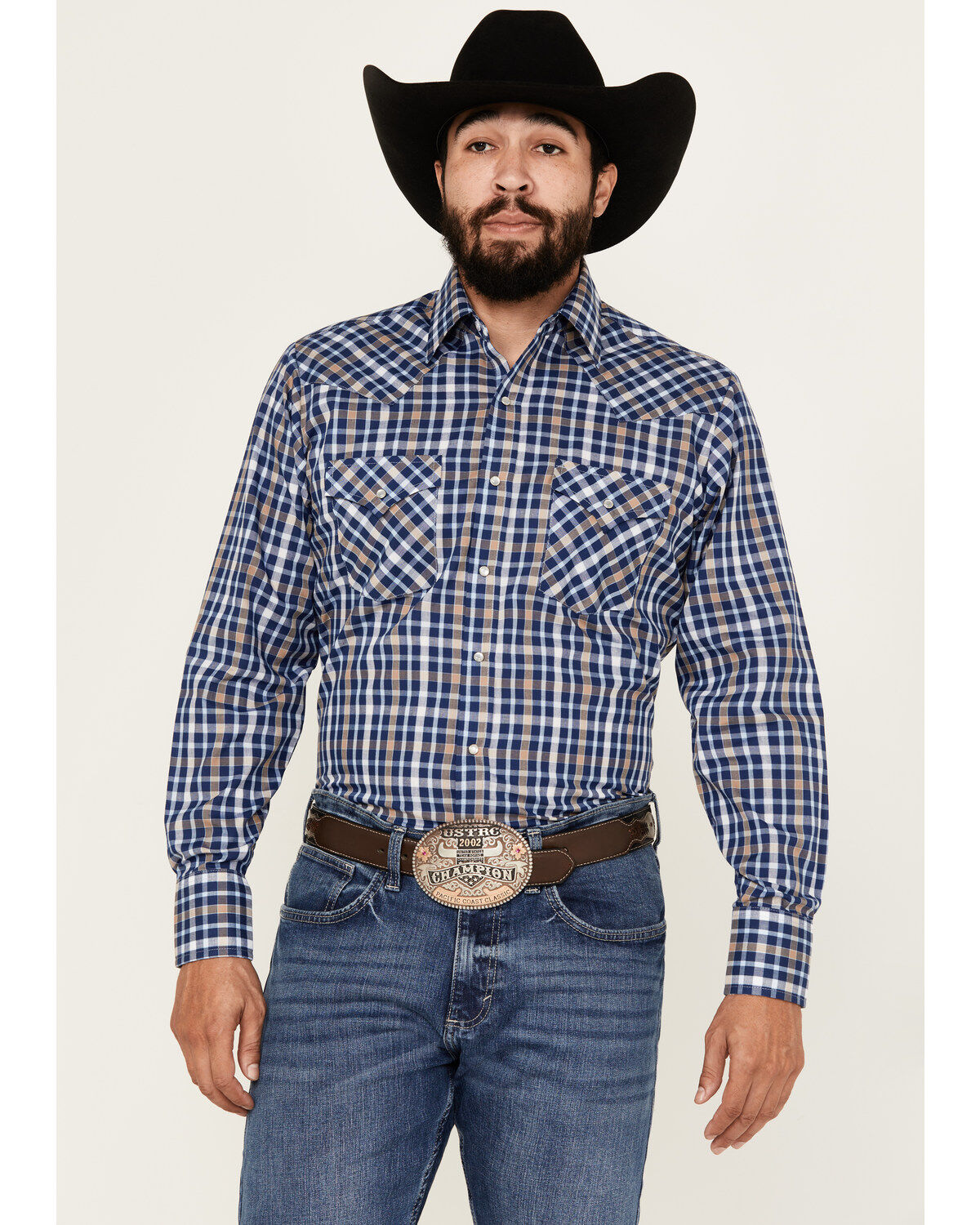 Ely Walker Men's Plaid Print Long Sleeve Pearl Snap Western Shirt