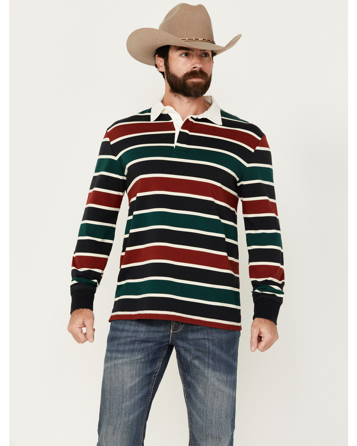 Pendleton Men's Decker Rugby Striped Long Sleeve Polo Shirt