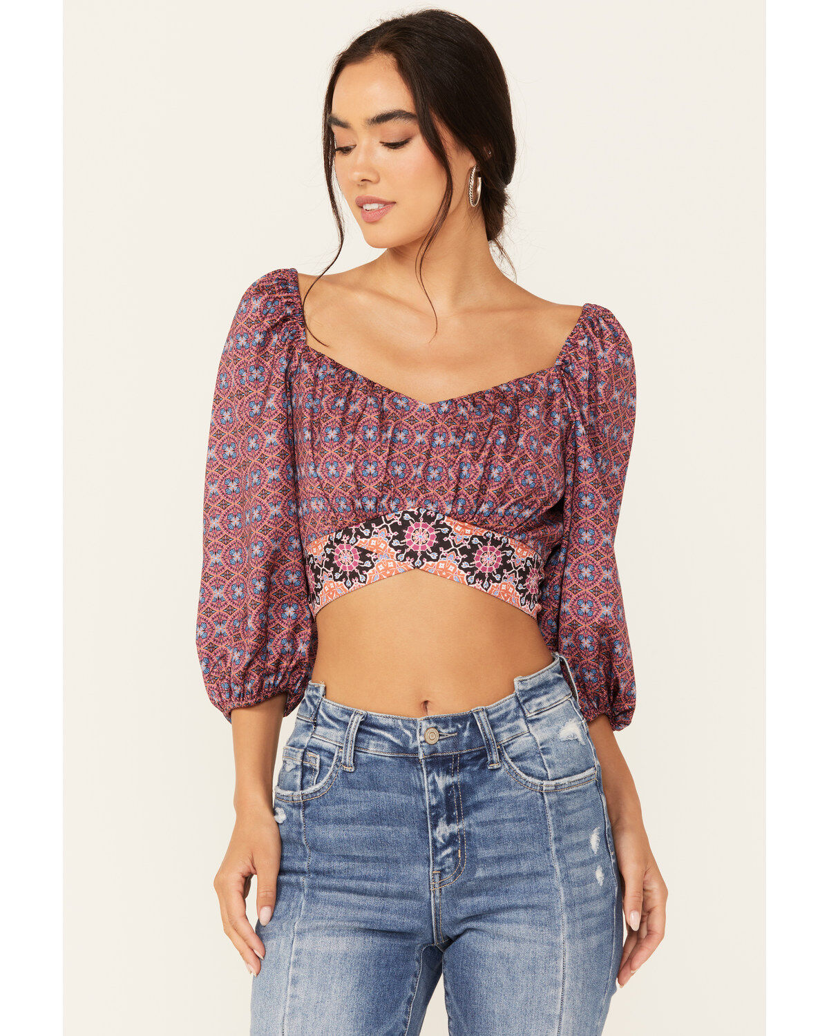 Beyond The Radar Women's Border Print Tie Back Top 1 301413-beyond-the-radar-women-s-border-print-tie-back-top-1.jpg