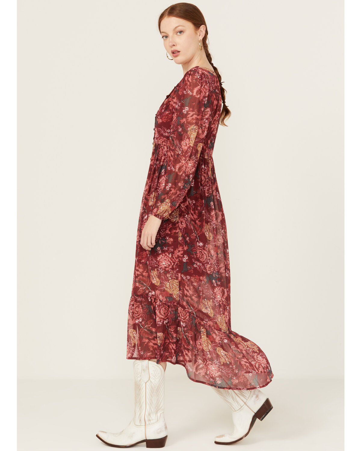 Beyond The Radar Women's Floral Print Crochet Trim Midi Dress
