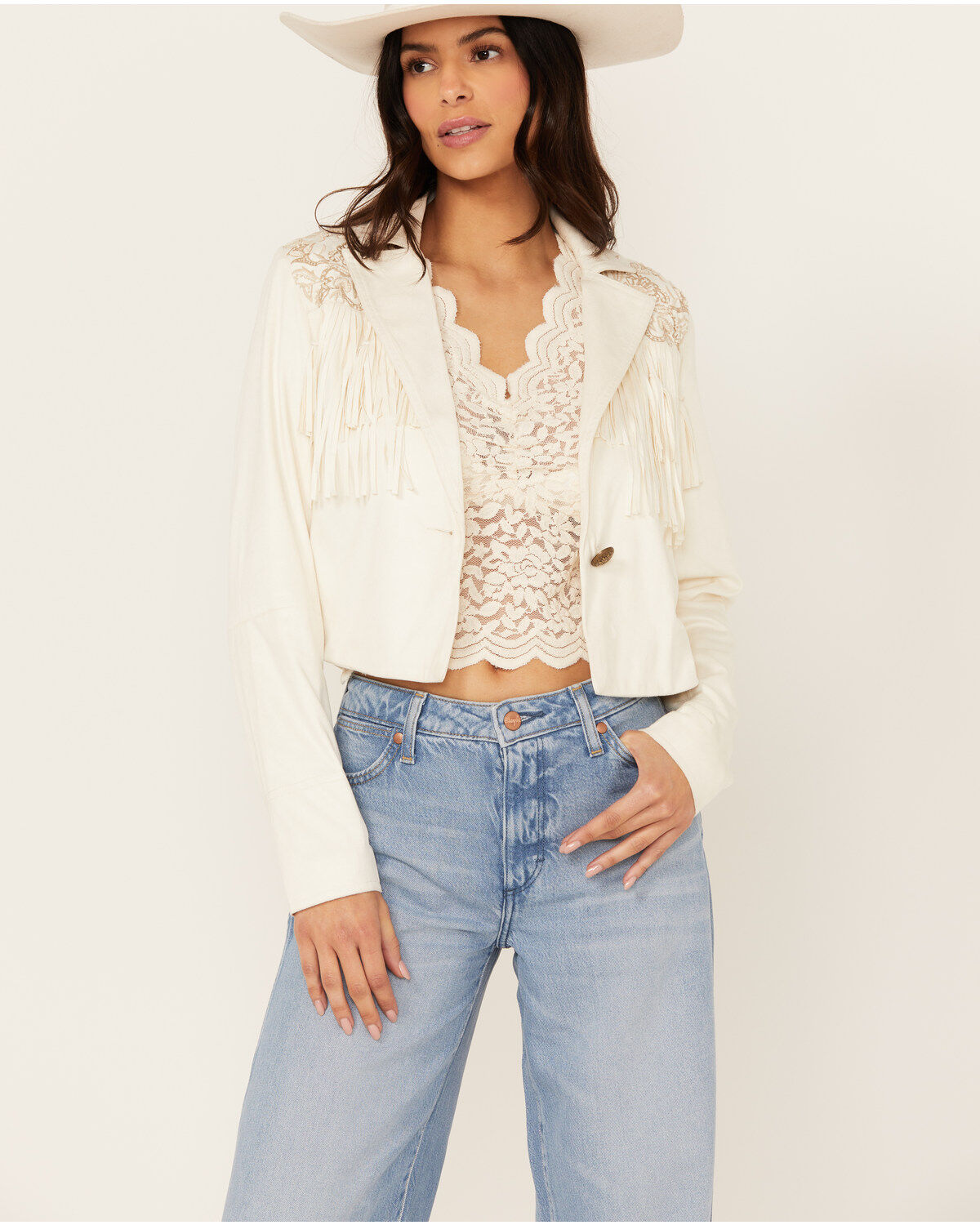 Shyanne Women's Embellished Fringe Faux Suede Blazer