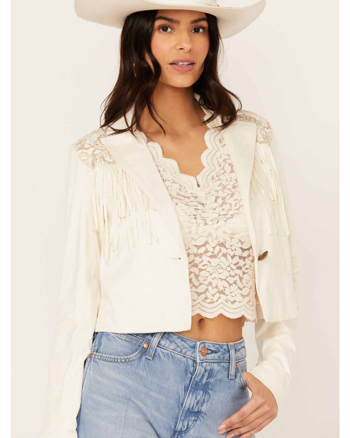 Shyanne Women's Embellished Fringe Faux Suede Blazer