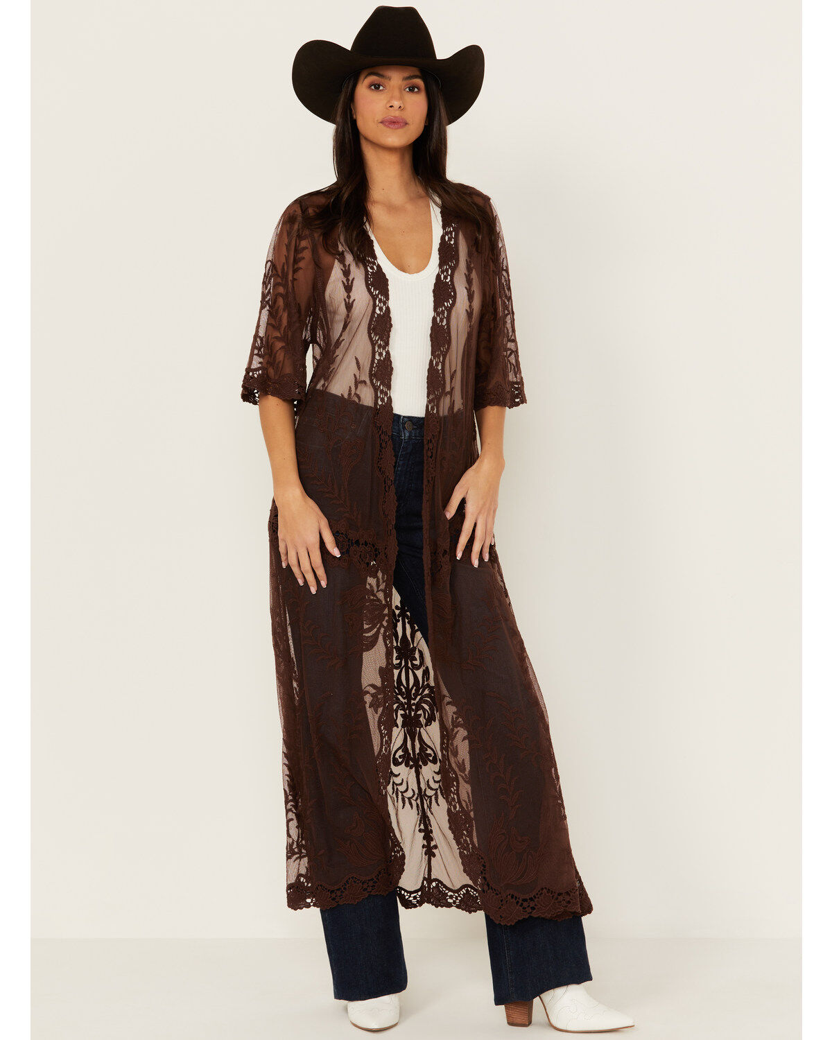 Shyanne Women's Long Knit Lace Kimono