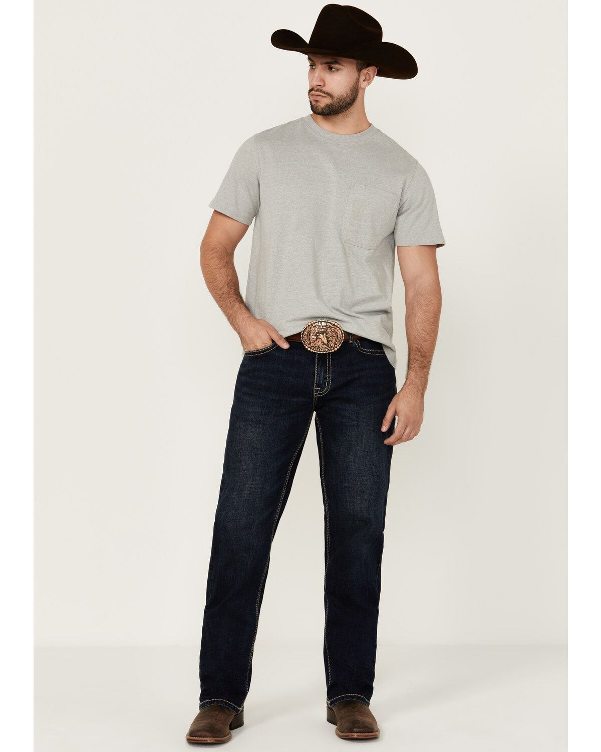 Hooey by Rock & Roll Denim Men's Double Barrel Dark Wash Relaxed Stack Bootcut Reflex Stretch Denim Jeans