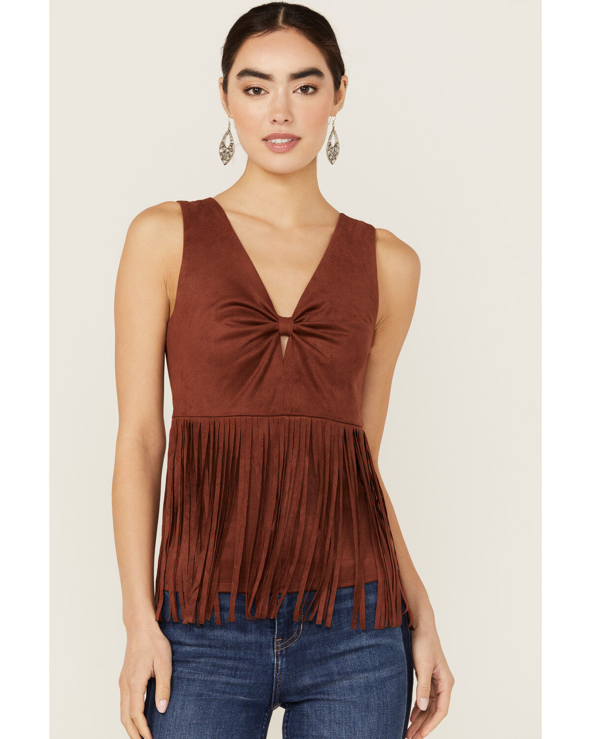 Idyllwind Women's Pennington Faux Suede Twisted Fringe Top