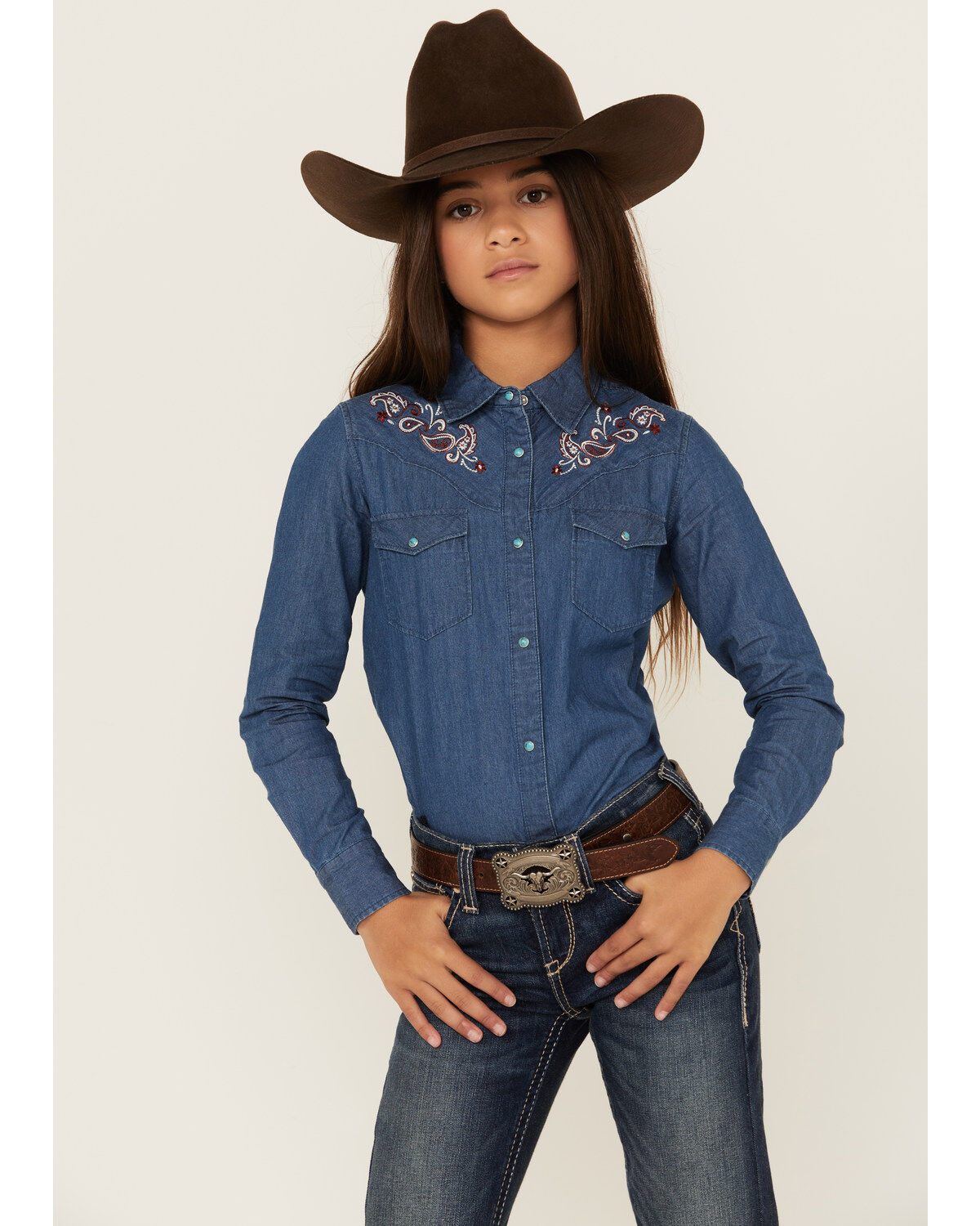 Shyanne Girls' Fairview Chambray Long Sleeve Snap Western Shirt 1 309793-shyanne-girls-fairview-chambray-long-sleeve-snap-western-shirt-1.jpg