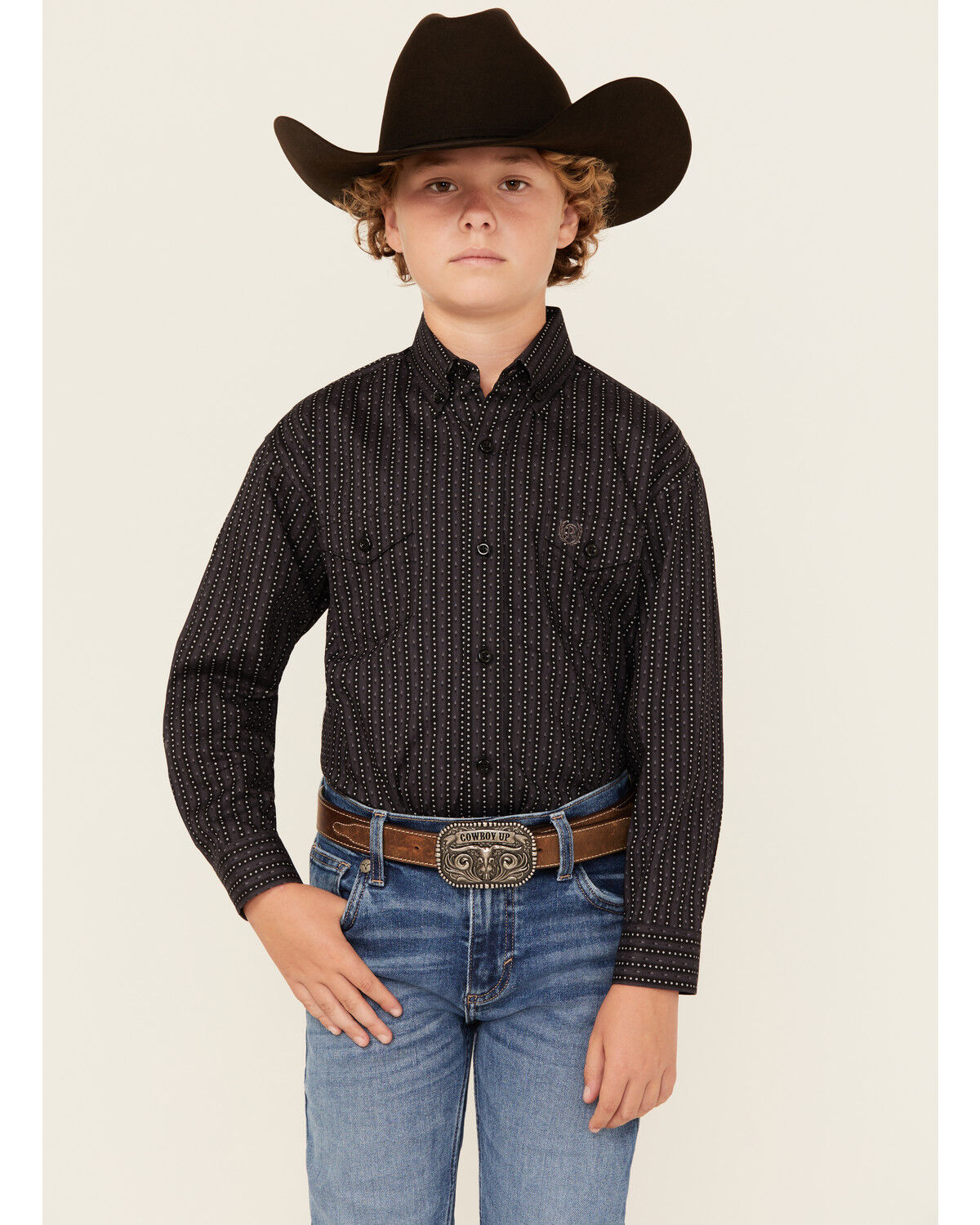 Panhandle Boys' Geo Print Long Sleeve Snap Western Shirt