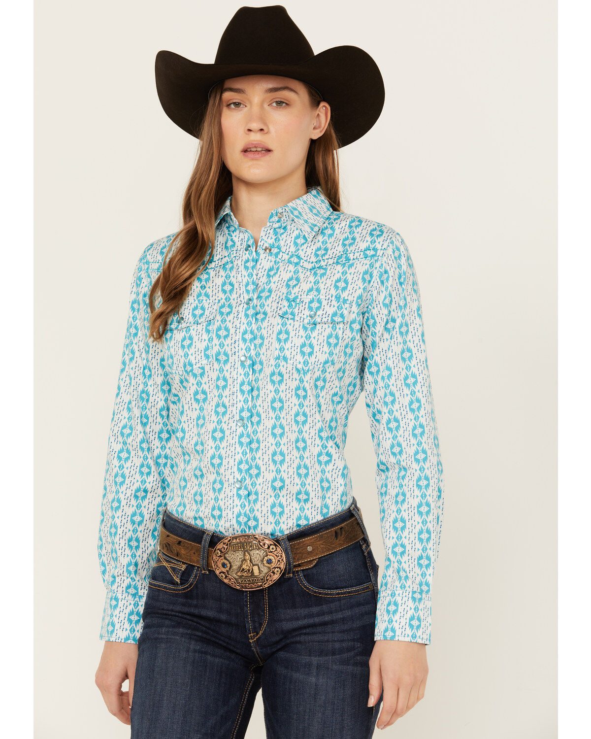 Cowgirl Hardware Women's Southwestern Print Long Sleeve Snap Western Shirt