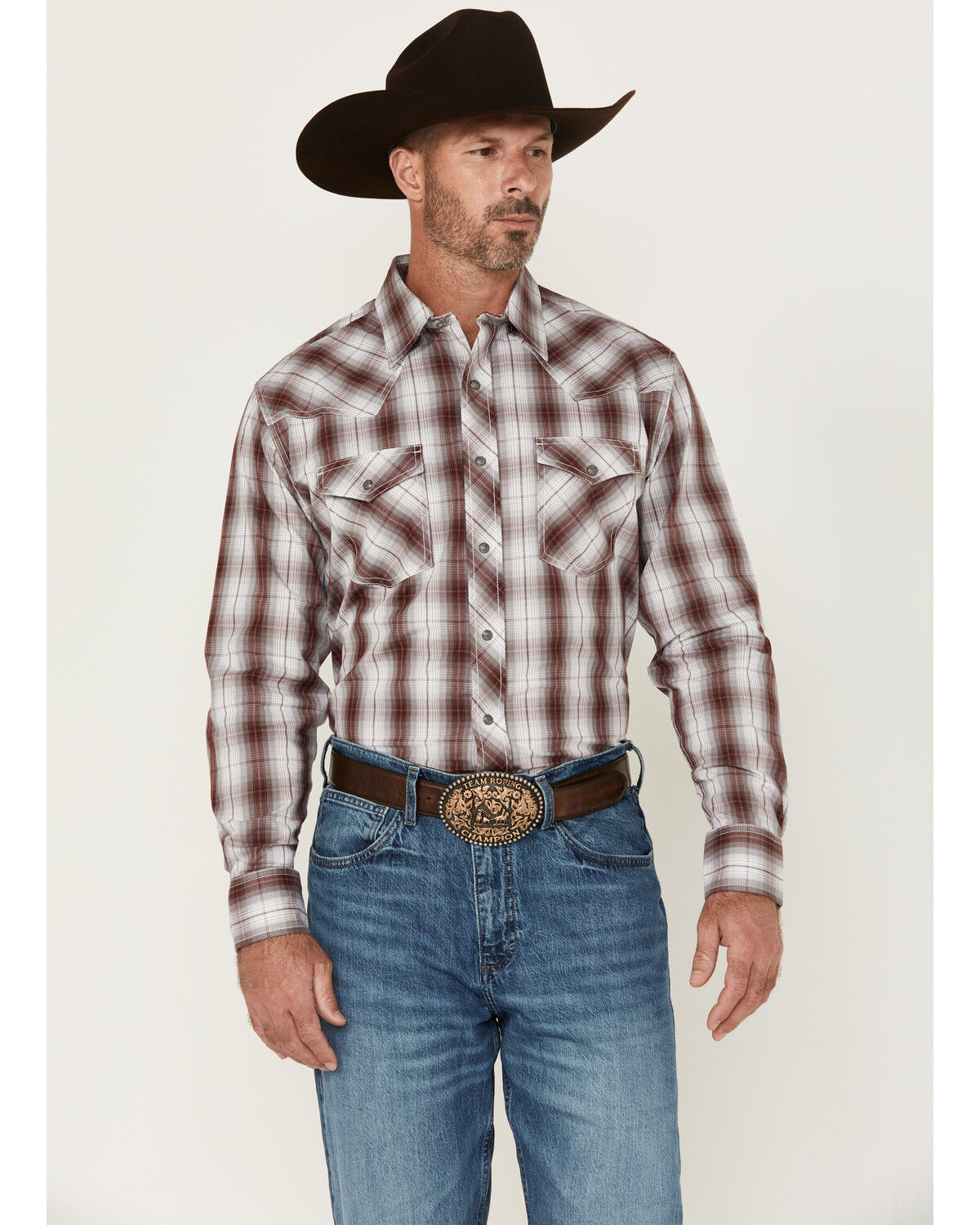 Wrangler 20X Men's Plaid Print Long Sleeve Snap Stretch Western Shirt