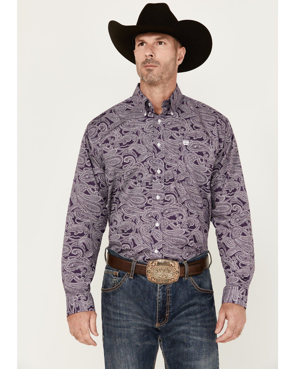 Cinch Men's Paisley Print Long Sleeve Button-Down Western Shirt - Big
