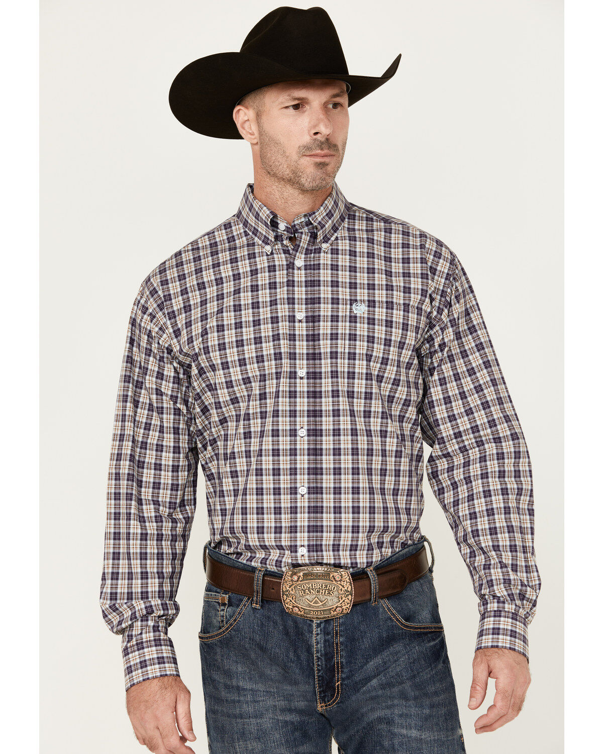 Cinch Men's Plaid Print Long Sleeve Button-Down Western Shirt