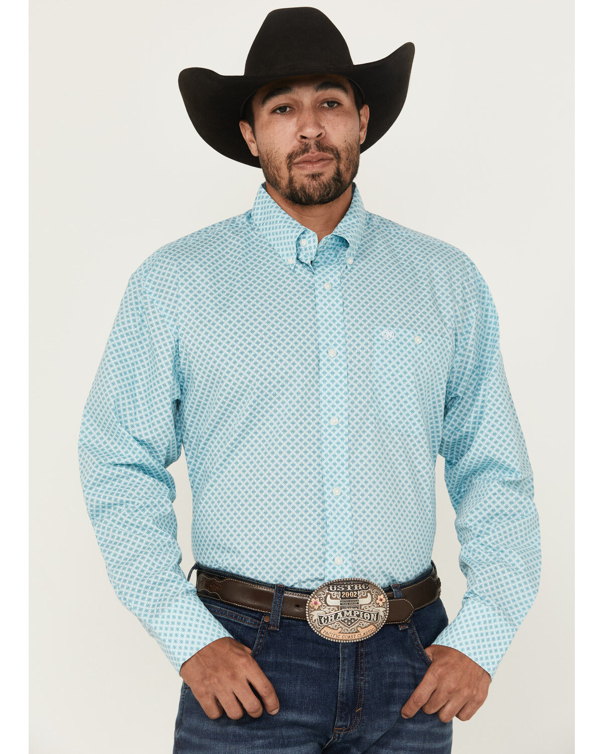 Wrangler Men's Geo Print Long Sleeve Button-Down Stretch Western Shirt