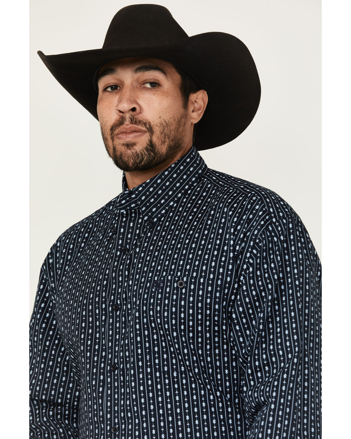 George Strait by Wrangler Men's Floral Striped Print Long Sleeve Button-Down Stretch Western Shirt