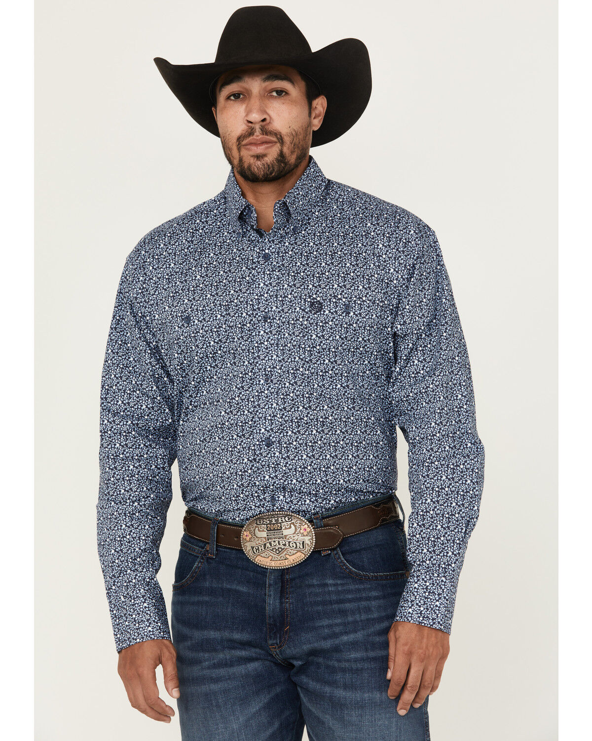 George Strait by Wrangler Men's Floral Print Long Sleeve Button-Down Stretch Western Shirt