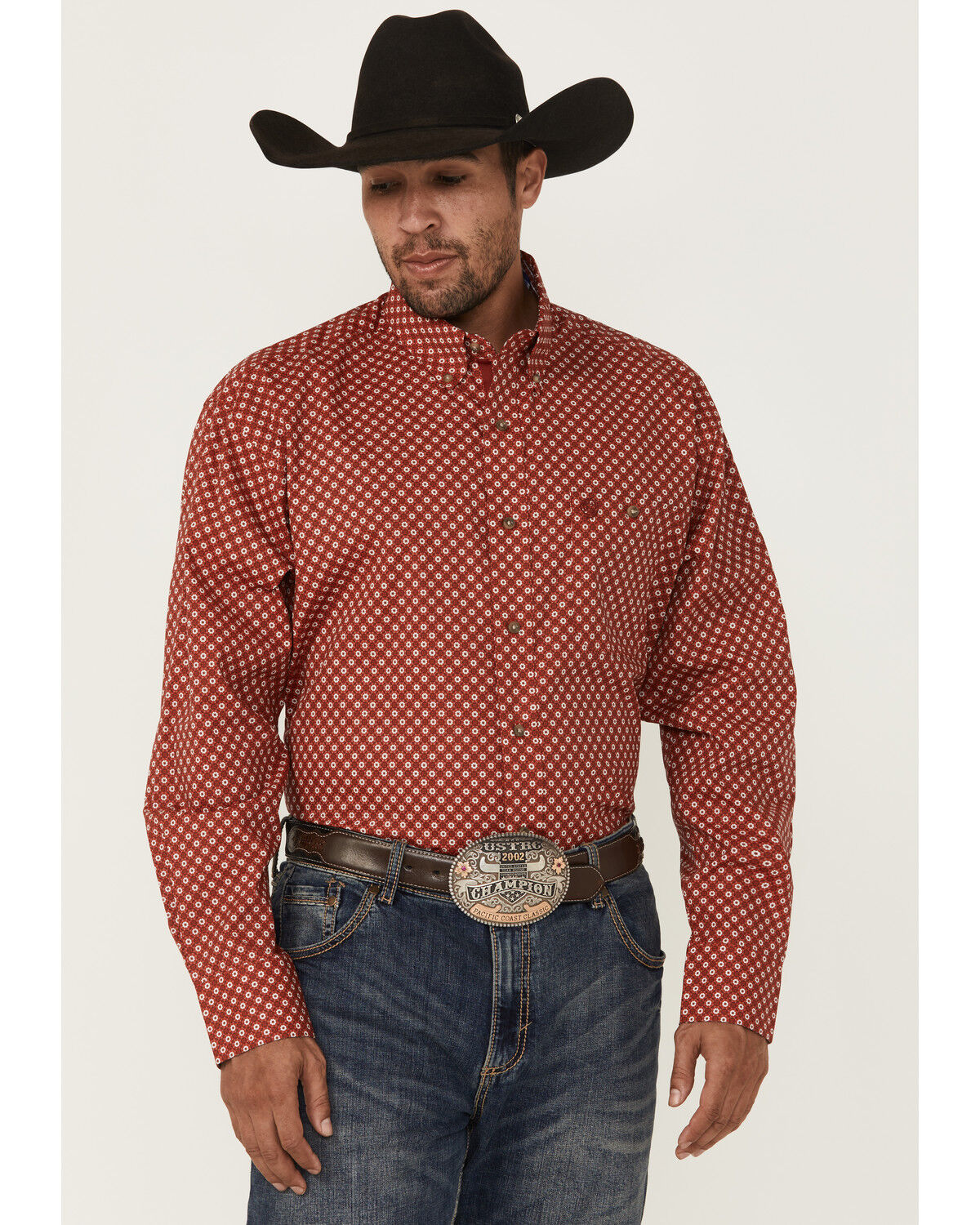 George Strait by Wrangler Men's Geo Print Long Sleeve Button-Down Stretch Western Shirt - Big
