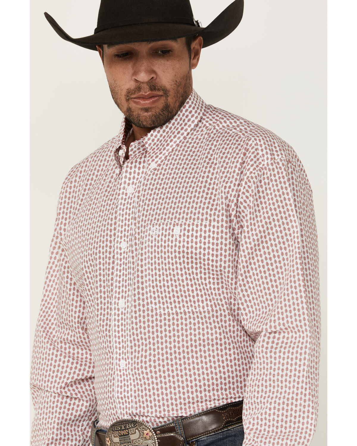 George Strait by Wrangler Men's Geo Print Long Sleeve Button-Down Stretch Western Shirt - Tall