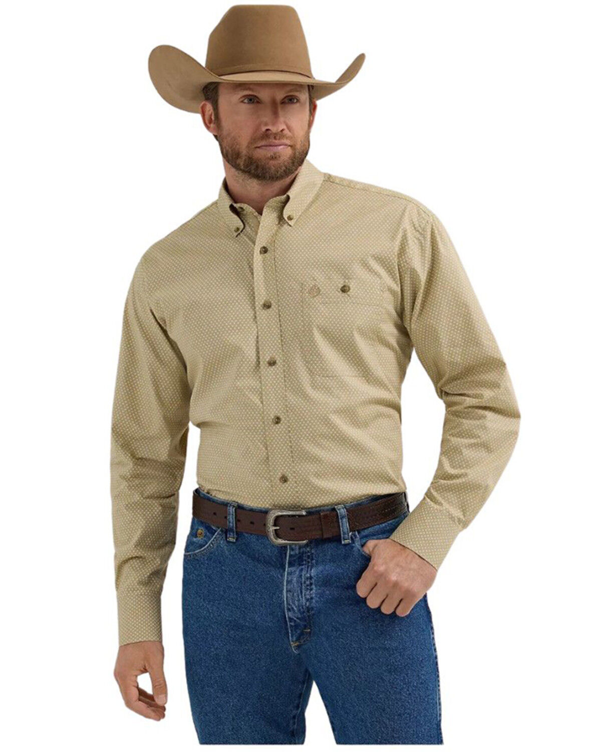 George Strait by Wrangler Men's Printed Long Sleeve Button-Down Stretch Western Shirt - Big