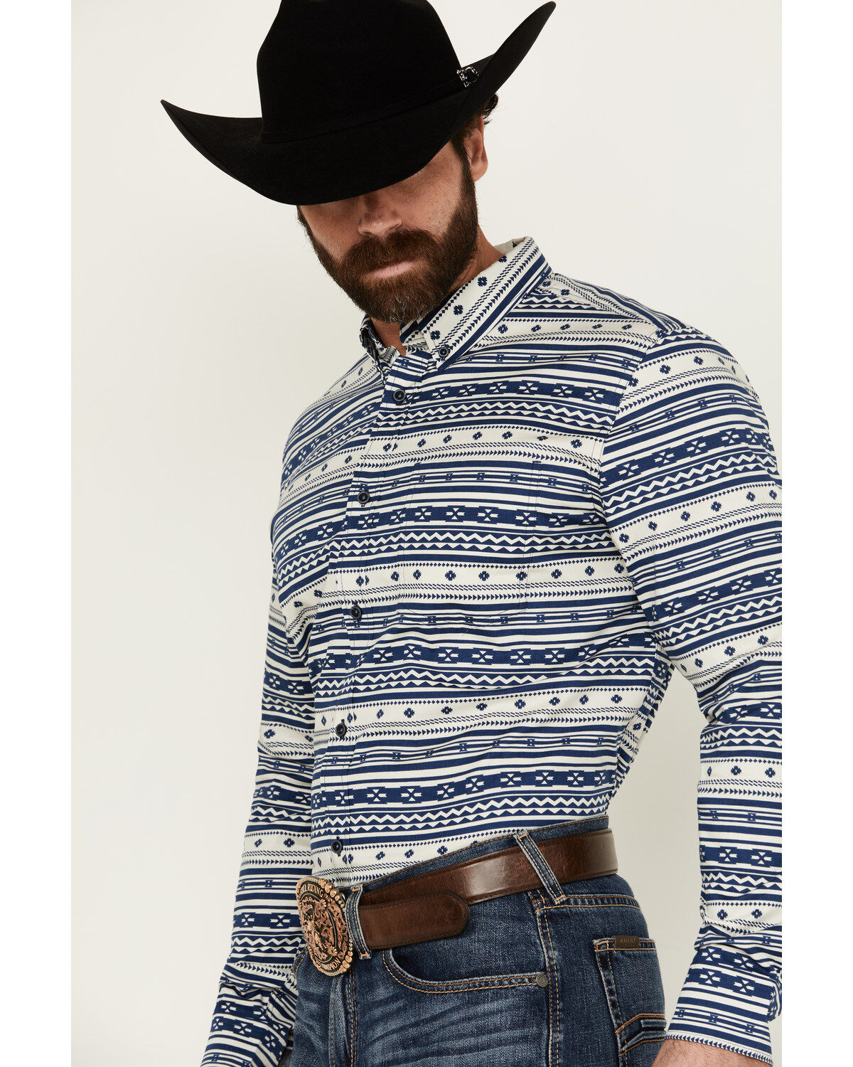 Cody James Men's Falcon Southwestern Striped Print Long Sleeve Button-Down Stretch Western Shirt