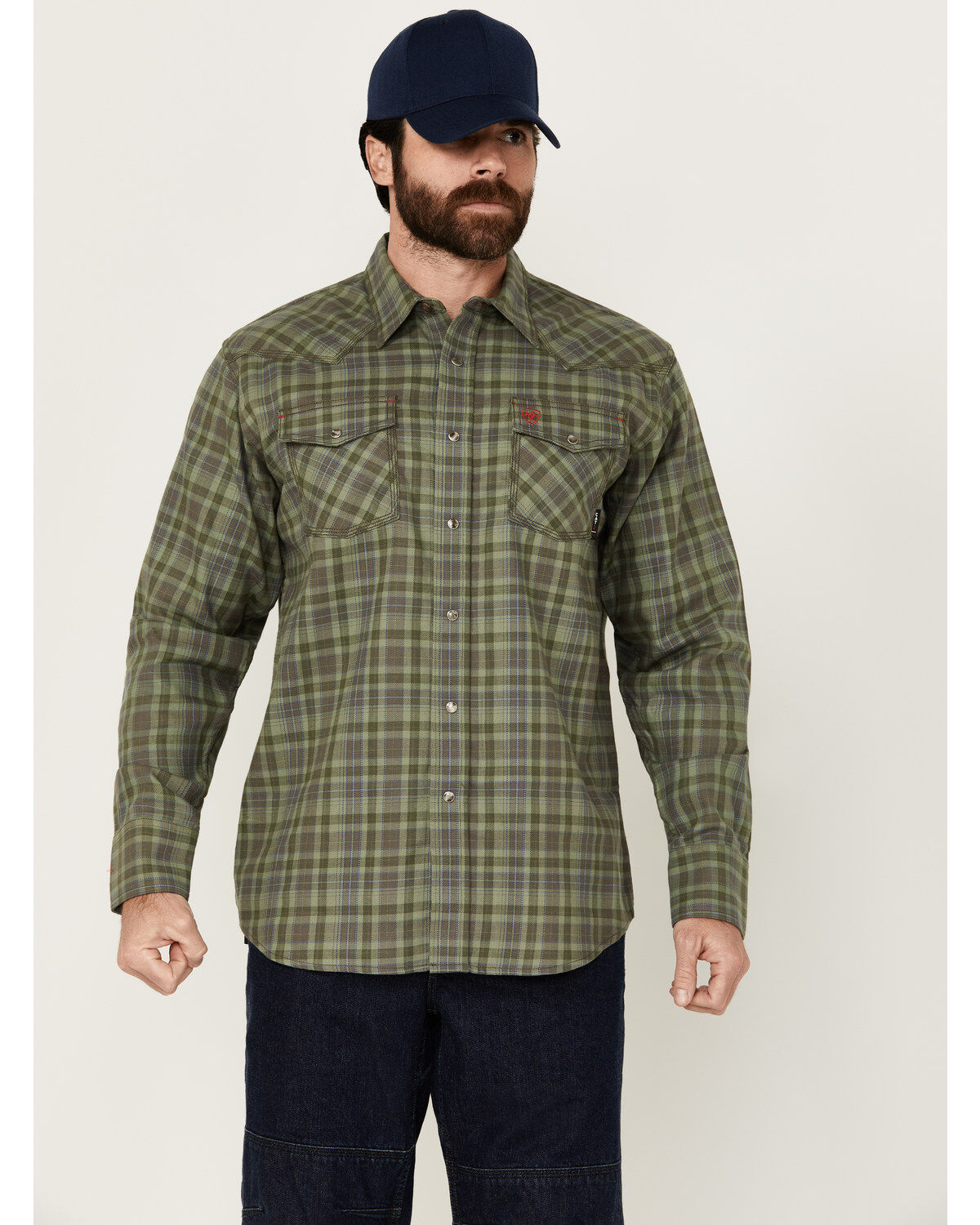 Ariat Men's FR Sawtooth Retro Plaid Print Long Sleeve Snap Work Shirt