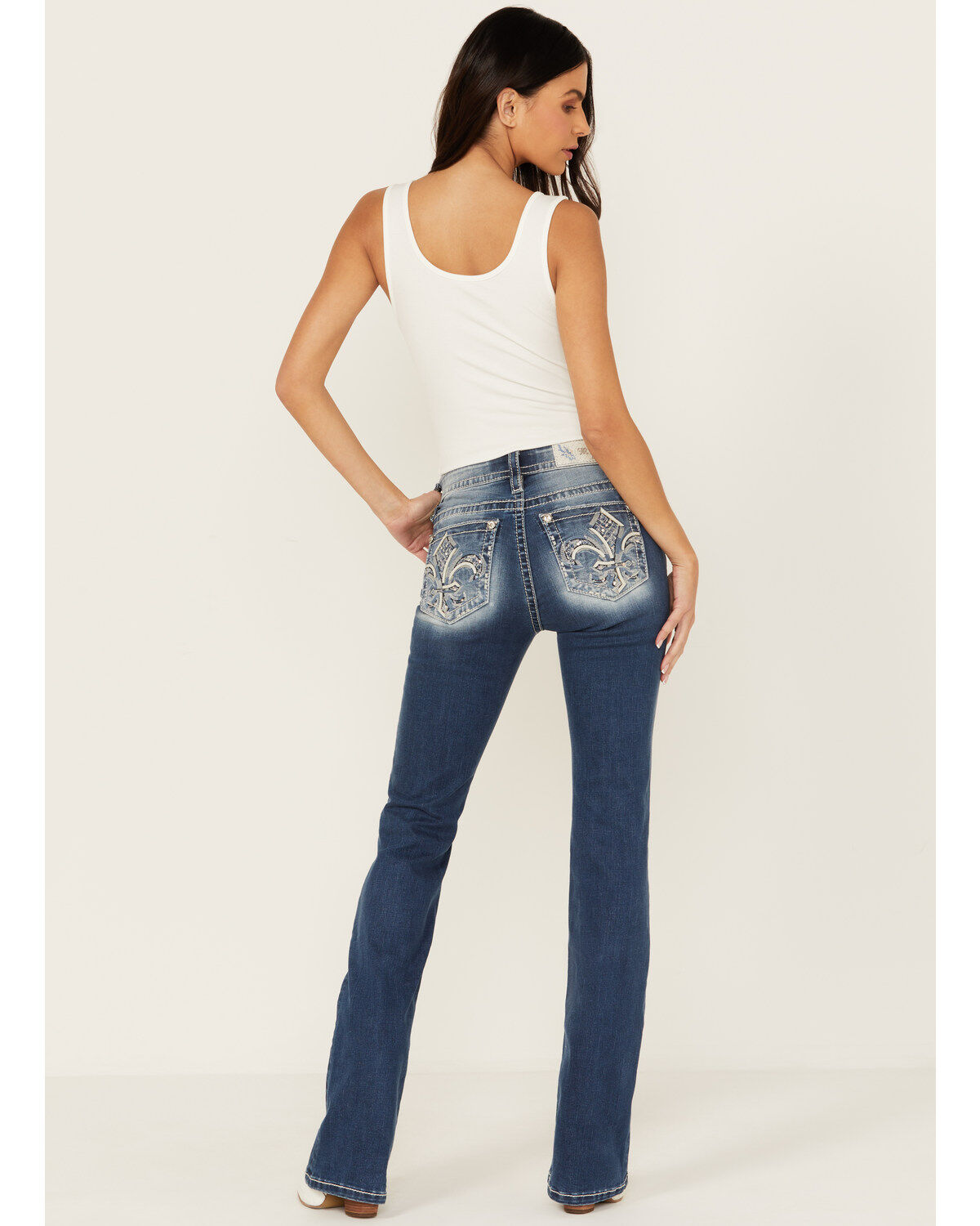 Miss Me Women's Dark Wash Mid Rise 34 Bootcut Stretch Denim Jeans