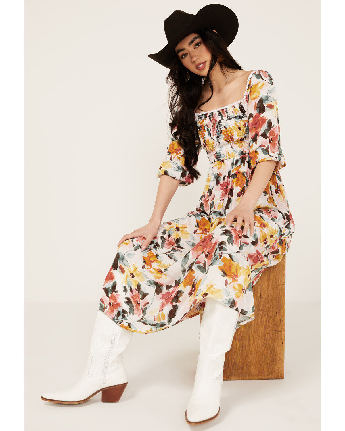 Wild Moss Women's Floral Print Midi Dress