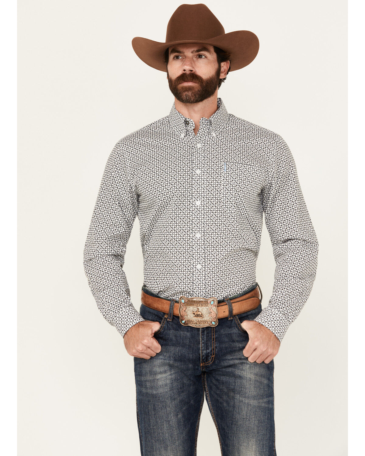 Cinch Men's Geo Print Long Sleeve Button-Down Western Shirt