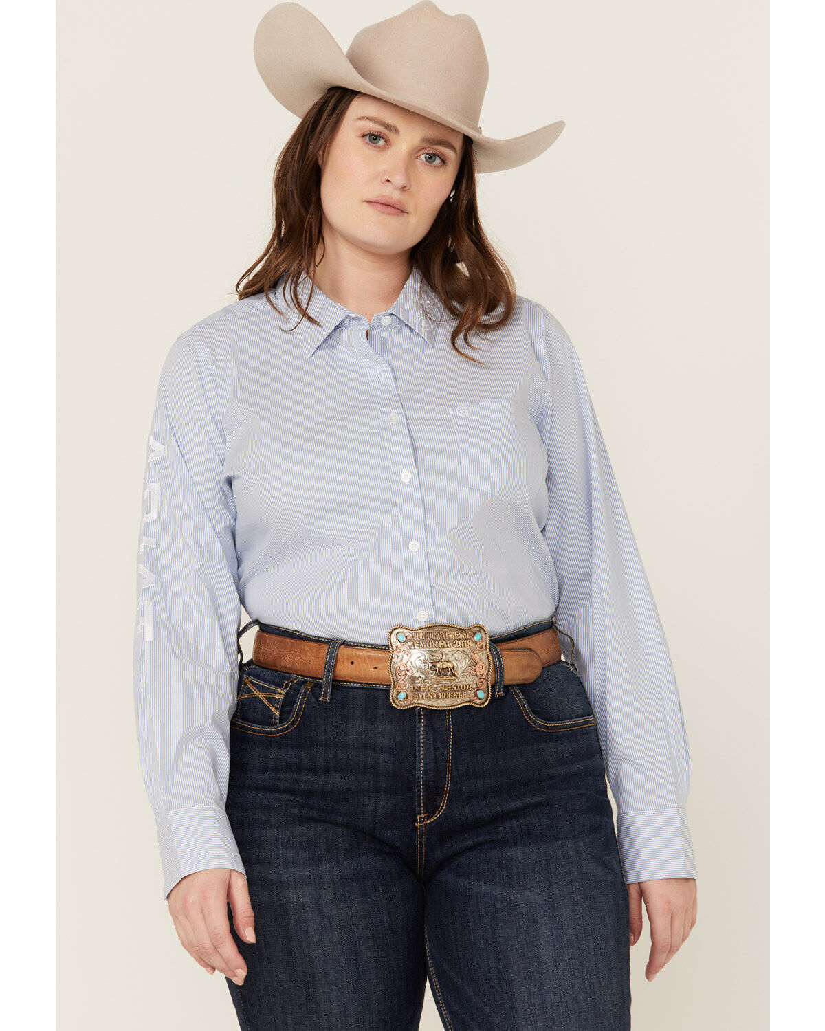 Ariat Women's Striped Team Kirby Long Sleeve Button-Down Stretch Western Shirt - Plus