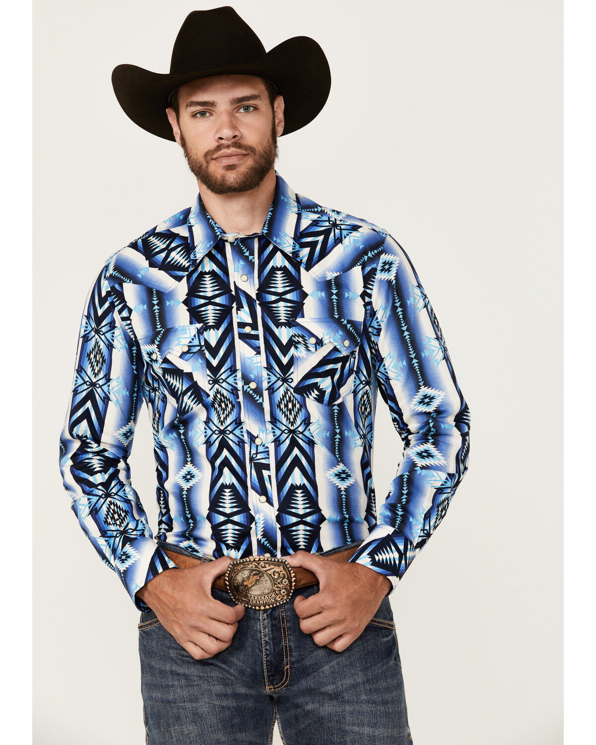 Rock & Roll Denim Men's Southwestern Print Long Sleeve Snap Stretch Western Shirt