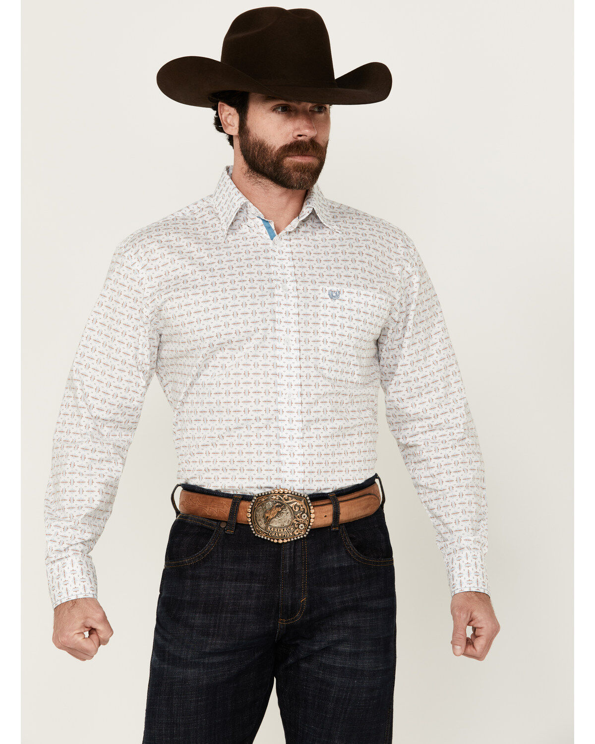 Rough Stock by Panhandle Men's Geo Print Long Sleeve Button-Down Stretch Western Shirt