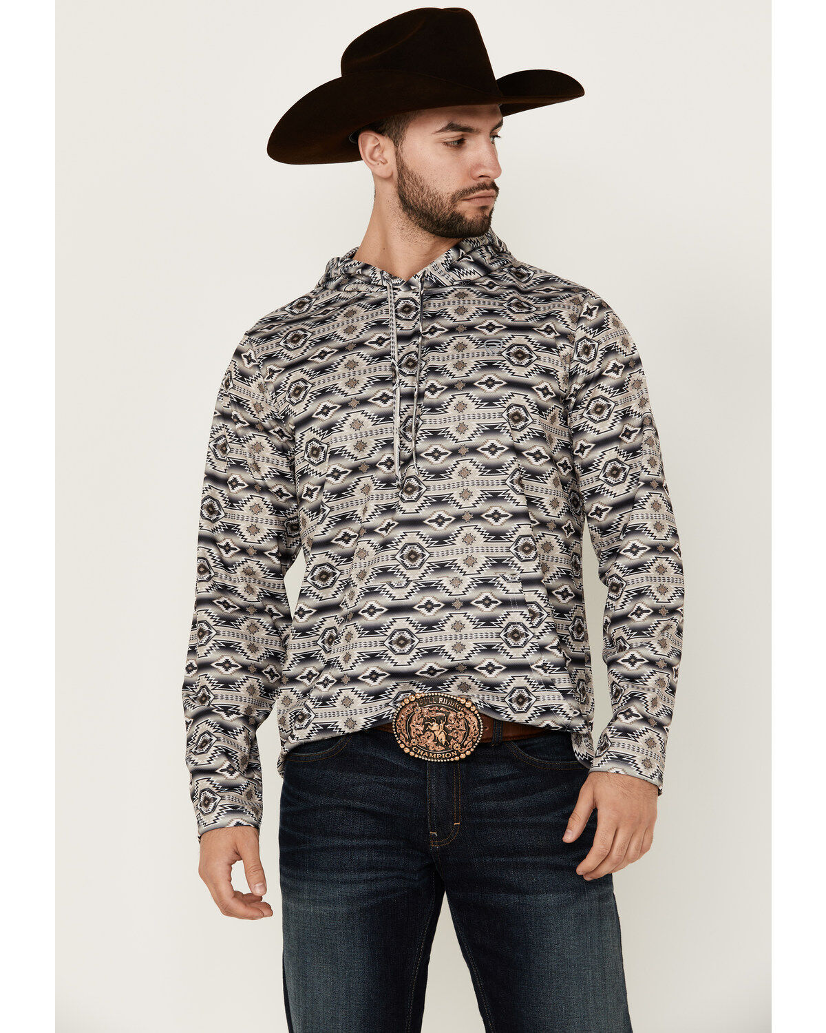 Rock & Roll Denim Men's Southwestern Print Hooded Sweatshirt