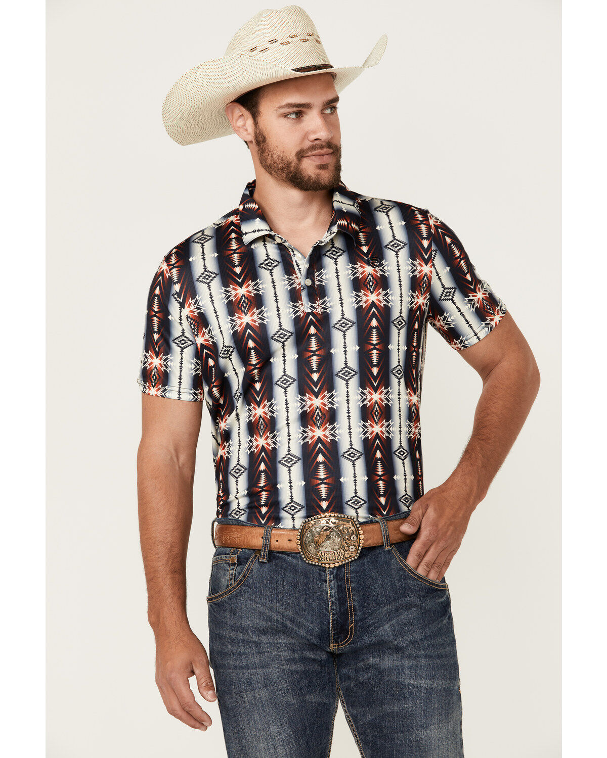 Rock & Roll Denim Men's Southwestern Print Short Sleeve Polo Shirt