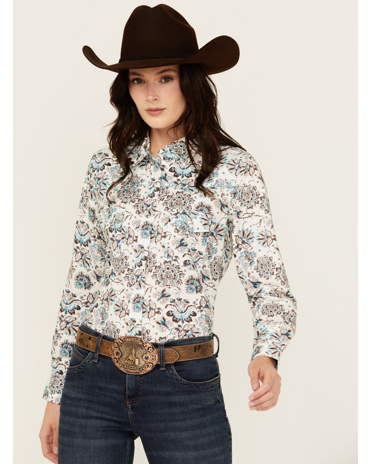 Cowgirl Hardware Women's Paisley Print Long Sleeve Snap Western Shirt