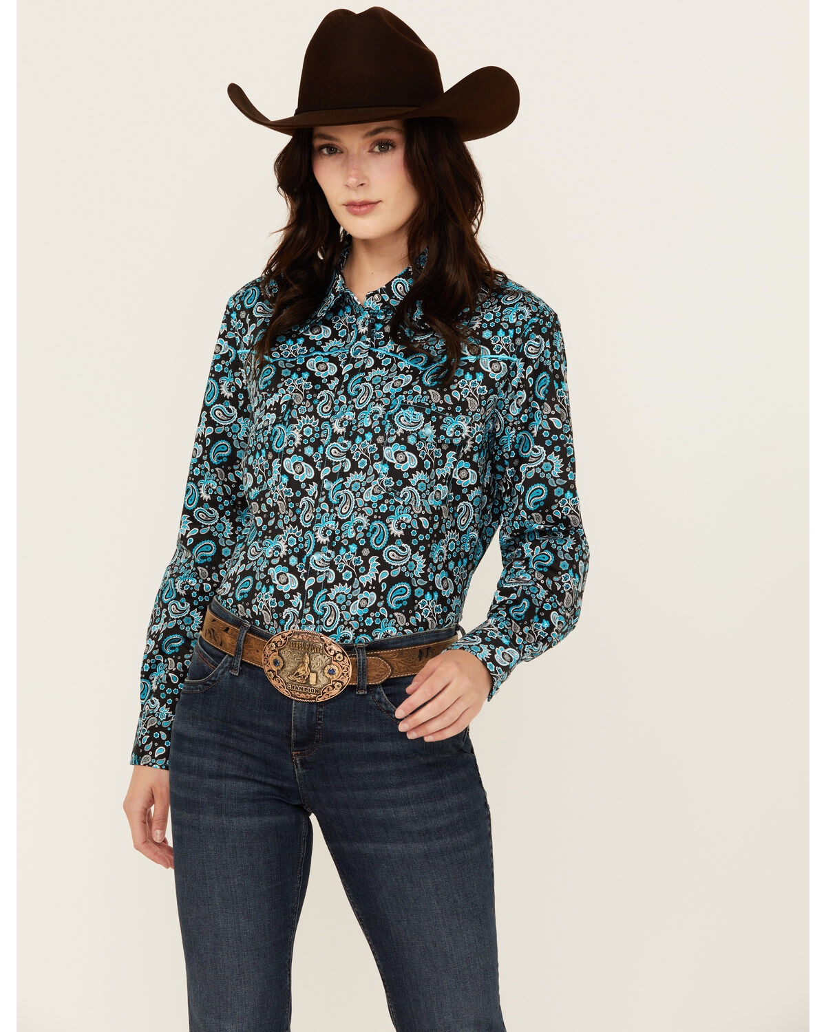 Cowgirl Hardware Women's Paisley Print Long Sleeve Snap Western Shirt