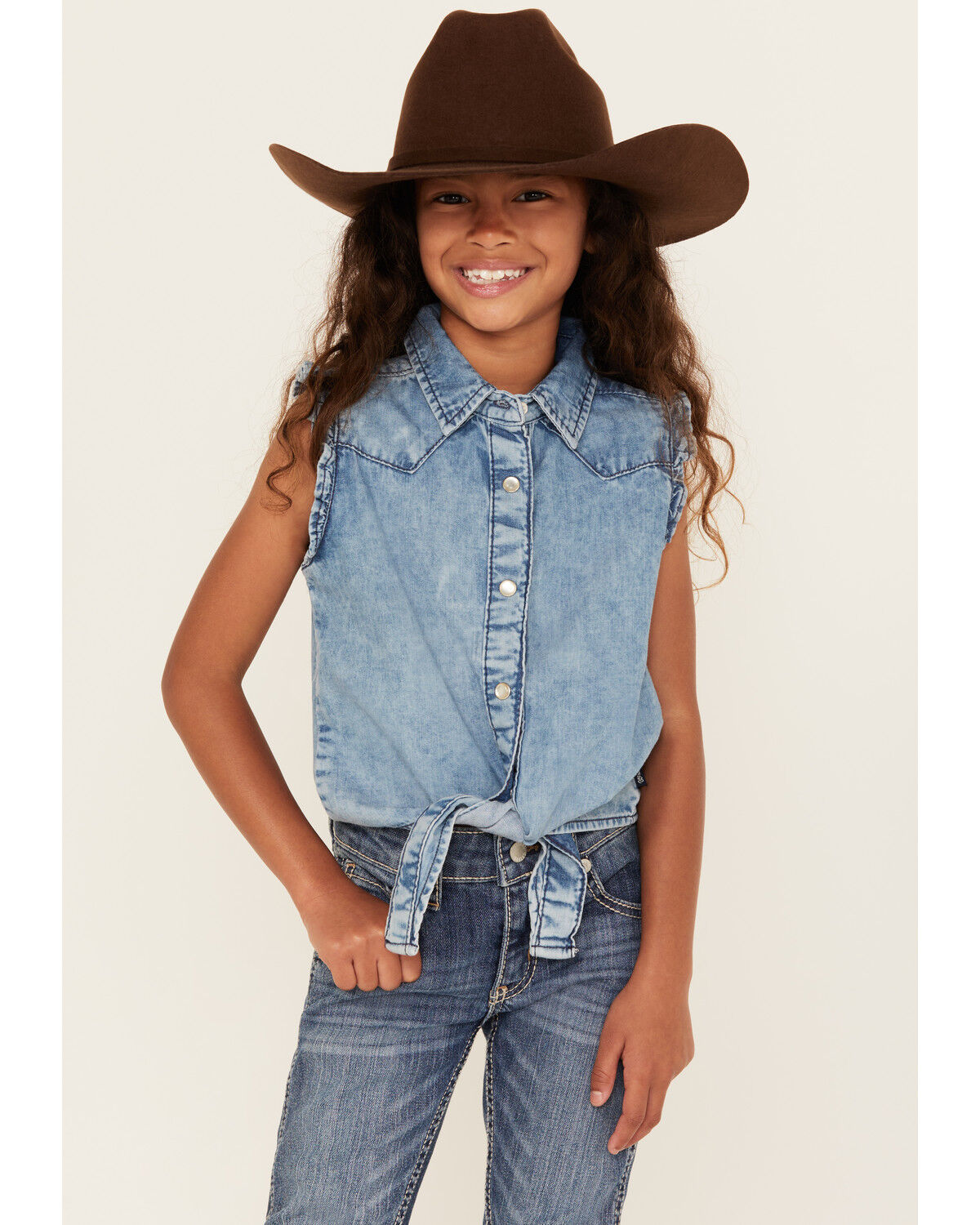 Wrangler Girls' Tie Front Sleeveless Pearl Snap Denim Shirt 1 320070-wrangler-girls-tie-front-sleeveless-pearl-snap-denim-shirt-1.jpg