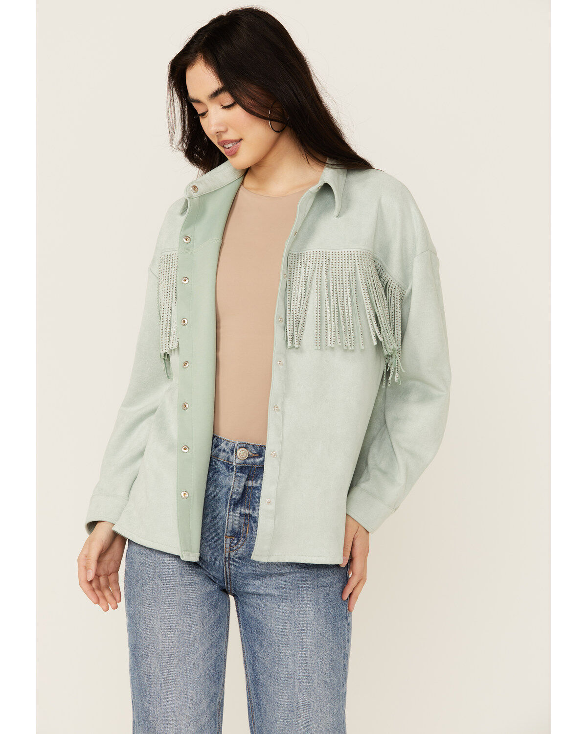 Rock & Roll Denim Women's Faux Suede Front Fringe Shacket