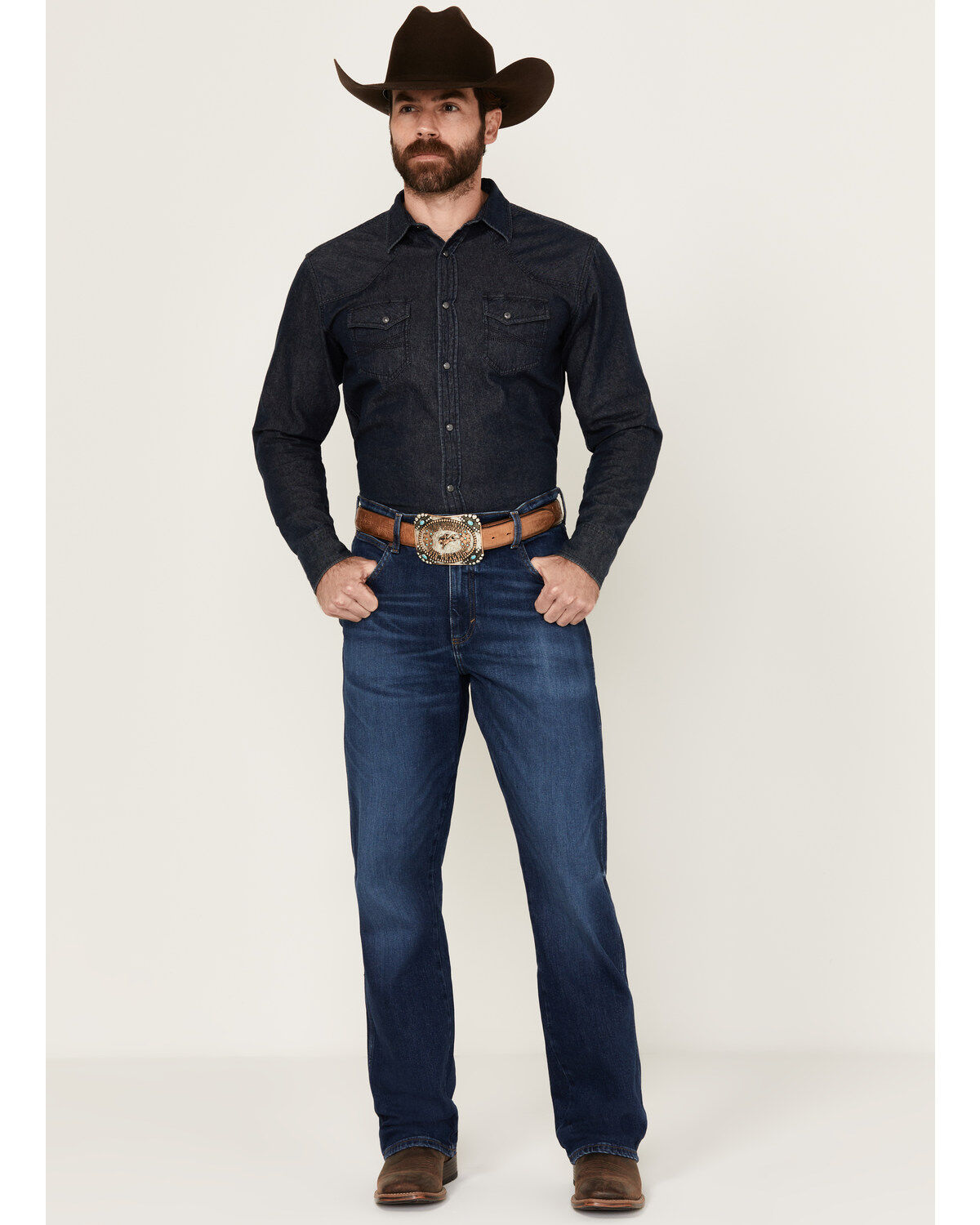 Wrangler Retro Men's Troxler Dark Wash Relaxed Bootcut Stretch Denim Jeans