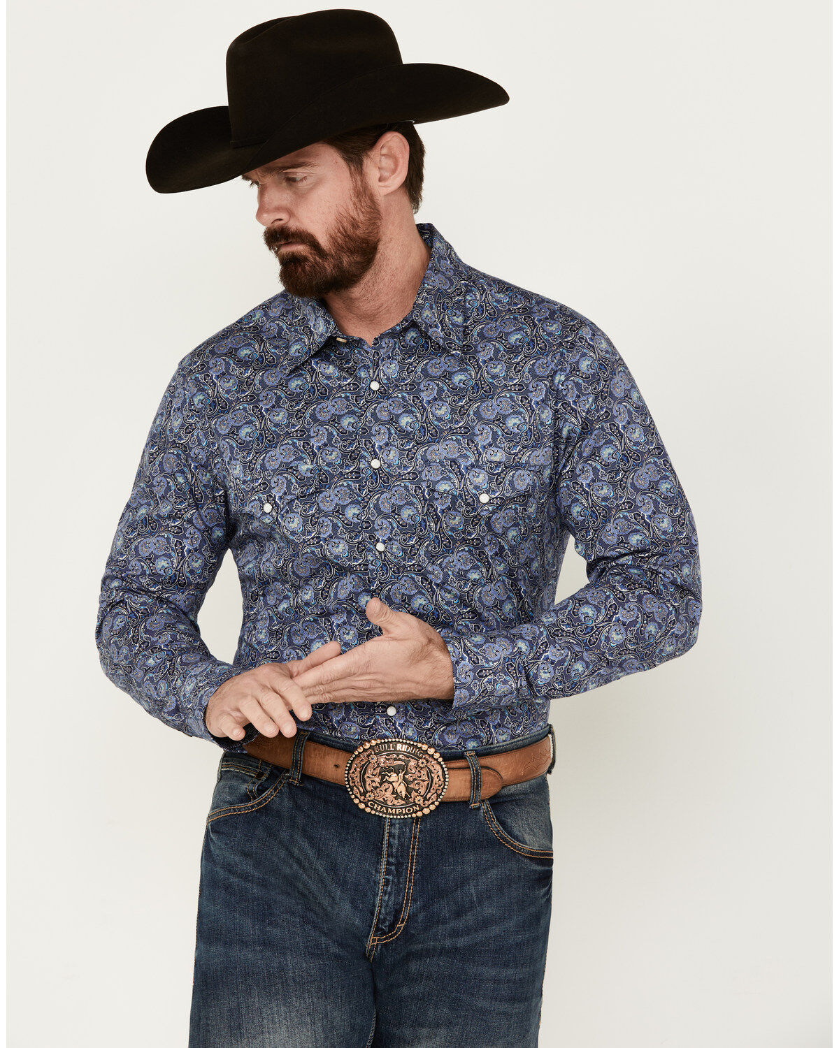 Rock & Roll Denim Men's Paisley Print Long Sleeve Pearl Snap Stretch Western Shirt