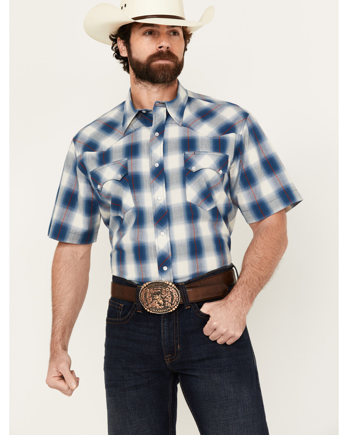 Roper Men's West Made Plaid Print Short Sleeve Snap Western Shirt