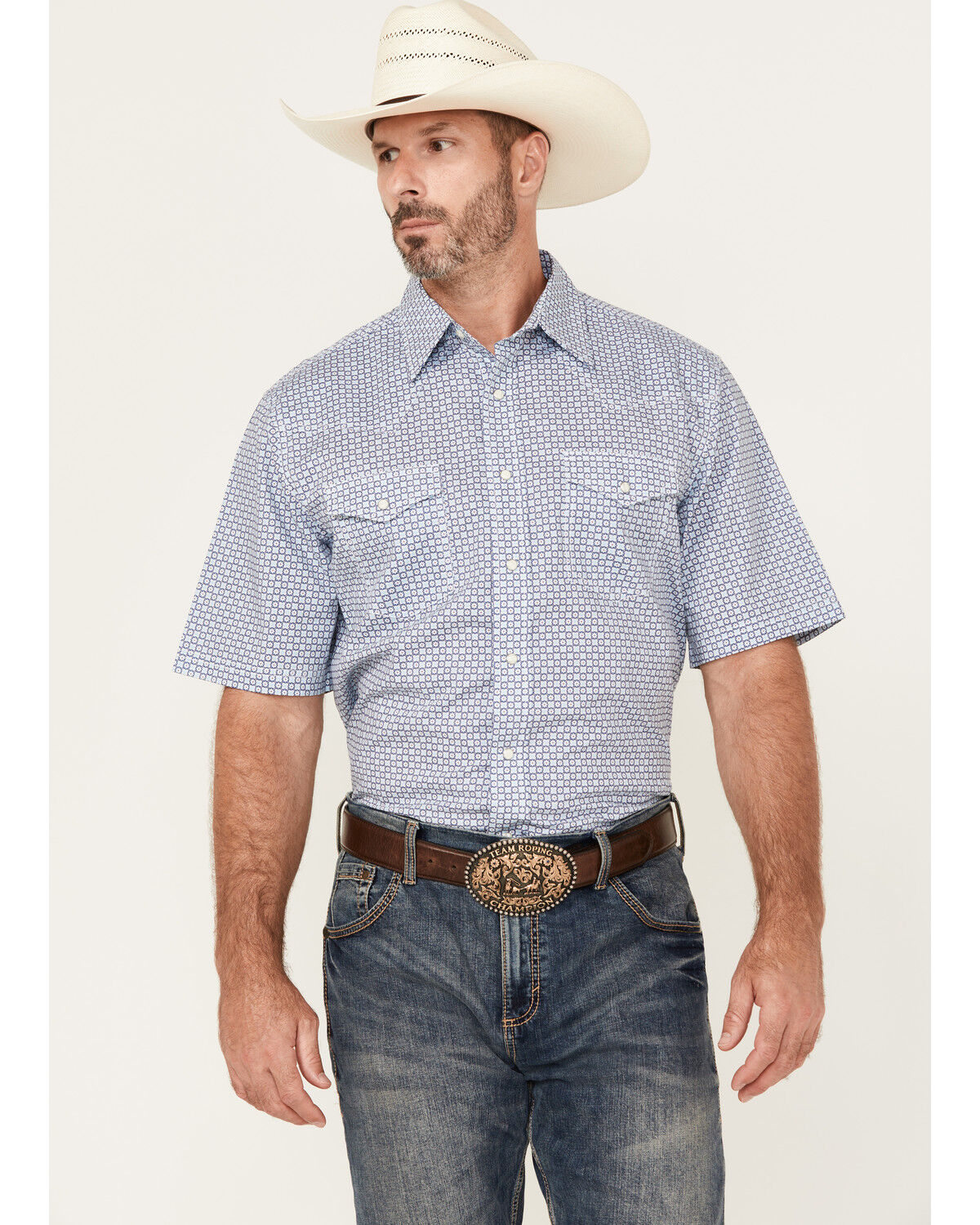 Wrangler 20X Men's Geo Print Short Sleeve Snap Stretch Western Shirt