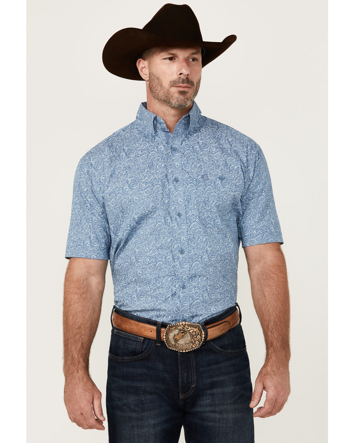 George Strait by Wrangler Men's Paisley Print Short Sleeve Stretch Western Shirt