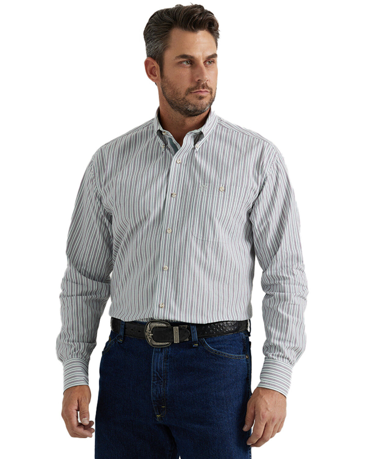 George Strait by Wrangler Men's Striped Print Long Sleeve Button-Down Stretch Western Shirt - Big 1 326978-george-strait-by-wrangler-men-s-striped-print-long-sleeve-button-down-stretch-western-shirt-big-1.jpg