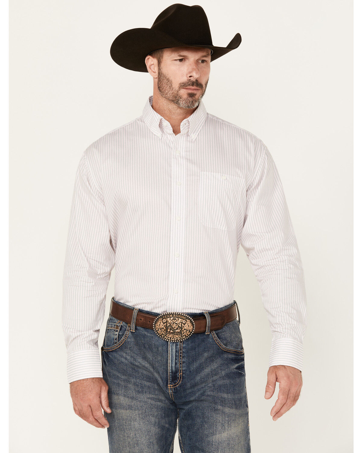 Wrangler Men's Bucking Cancer Geo Print Long Sleeve Button-Down Western Shirt