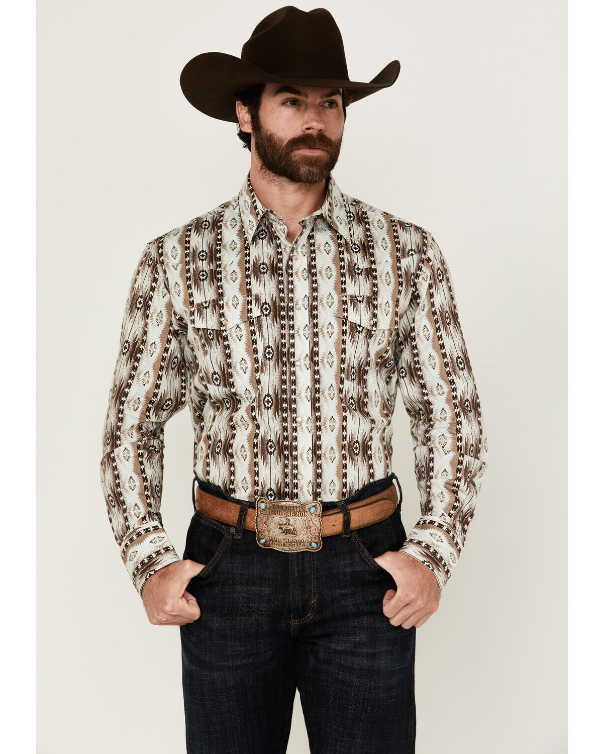 Wrangler Men's Checotah Southwestern Print Long Sleeve Snap Western Shirt