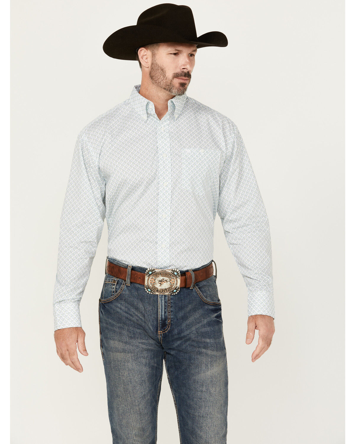Wrangler Men's Classic Print Long Sleeve Button-Down Western Shirt
