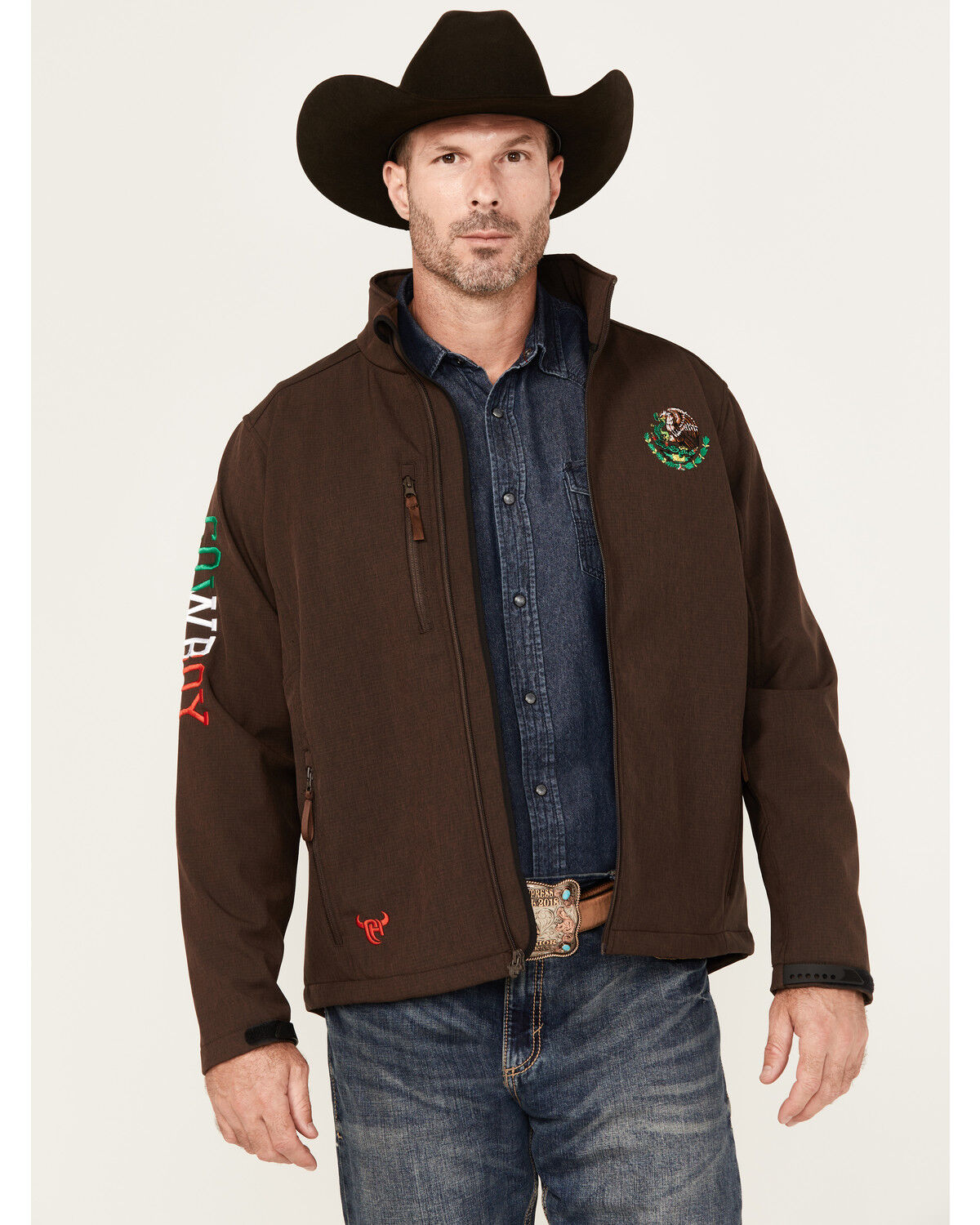 Cowboy Hardware Men's Mexico Flag Bull Softshell Zip Jacket