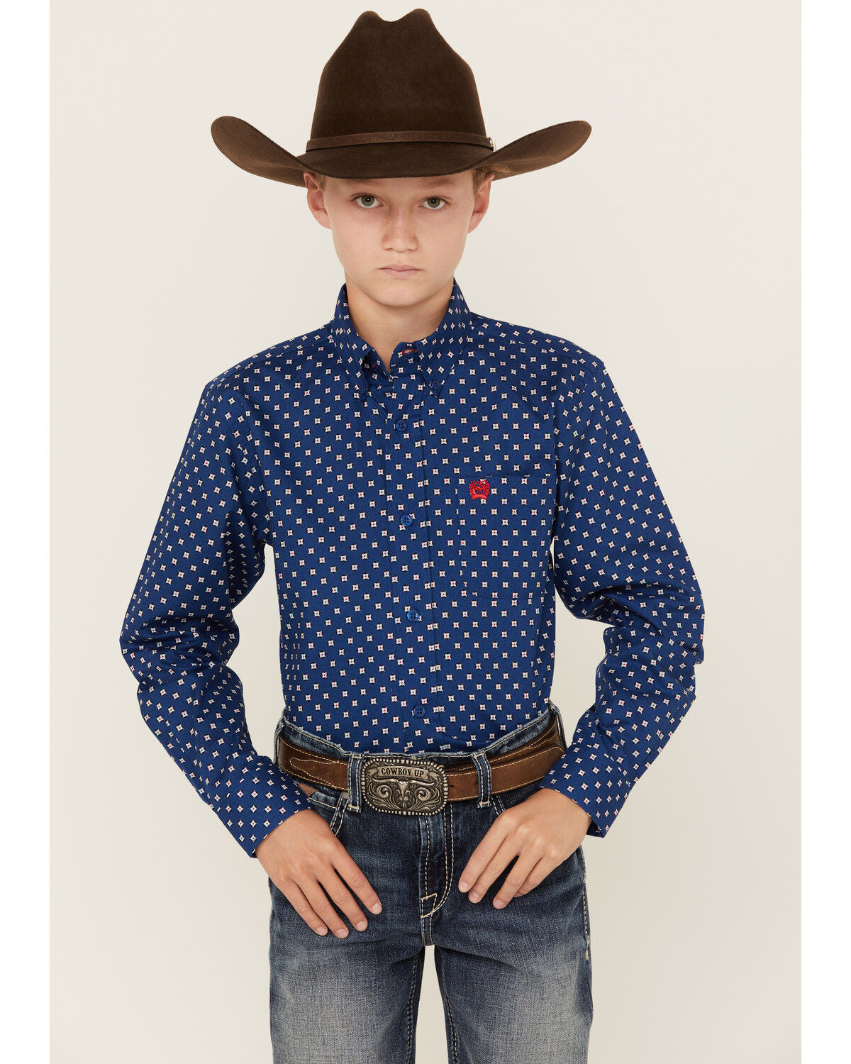 Cinch Boys' Geo Print Long Sleeve Button-Down Western Shirt