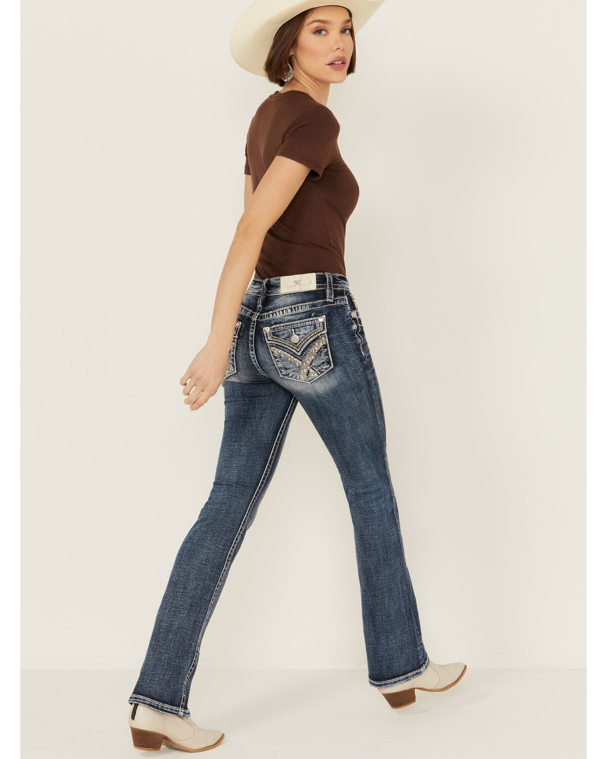 Miss Me Women's Dark Wash Mid Rise 32 Bootcut Stretch Denim Jeans