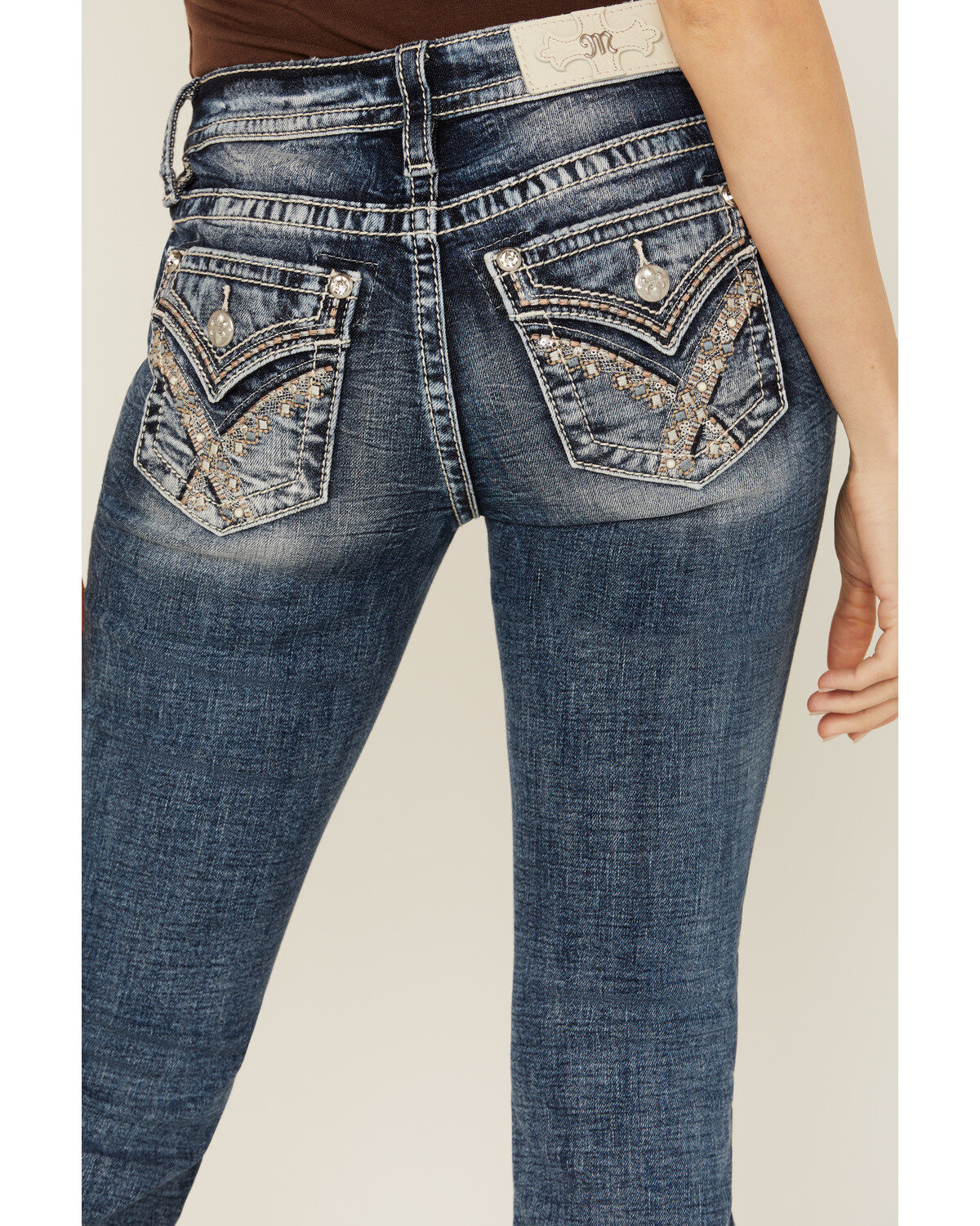Miss Me Women's Dark Wash Mid Rise 32 Bootcut Stretch Denim Jeans