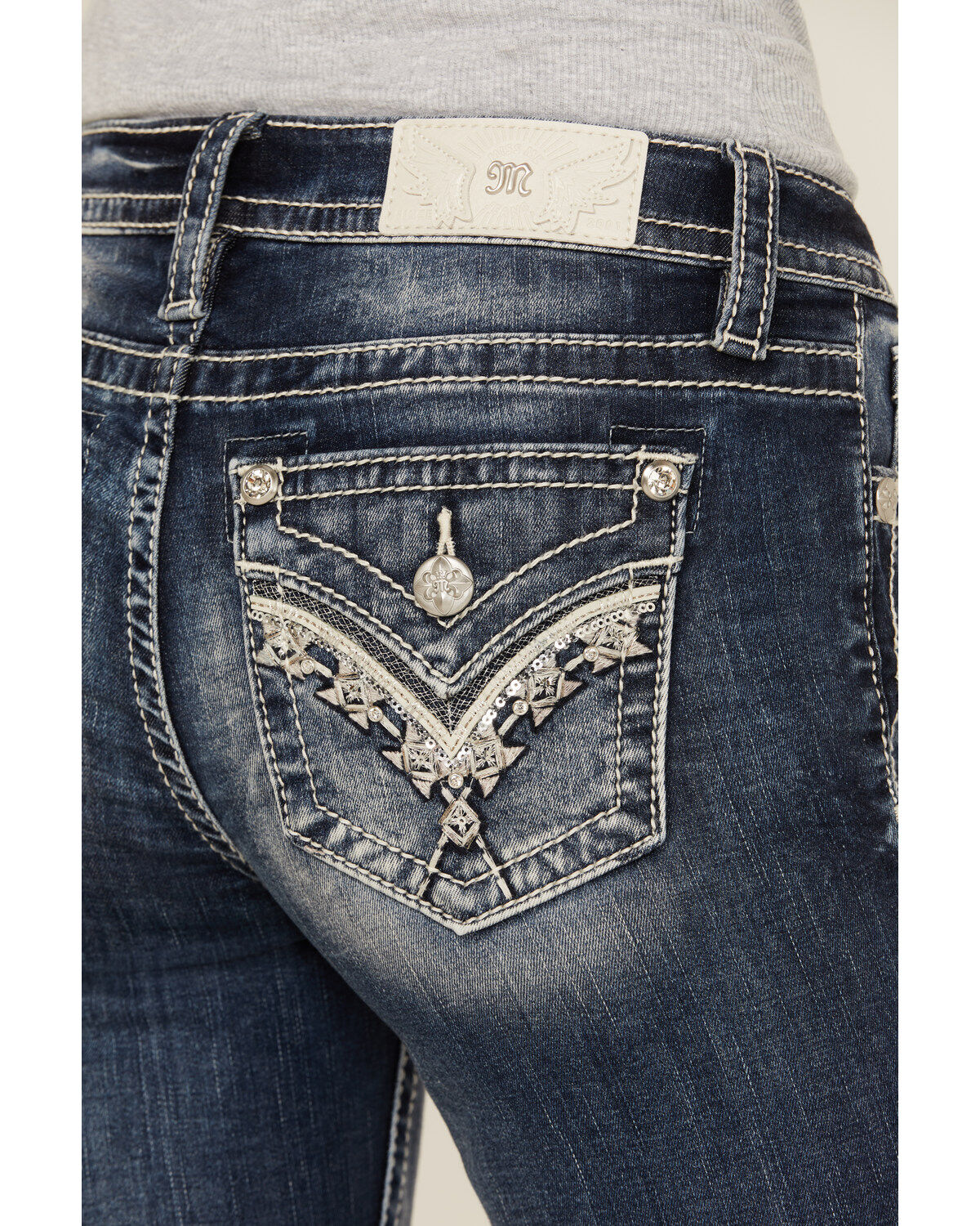Miss Me Women's Dark Wash Mid Rise 32 Bootcut Stretch Denim Jeans
